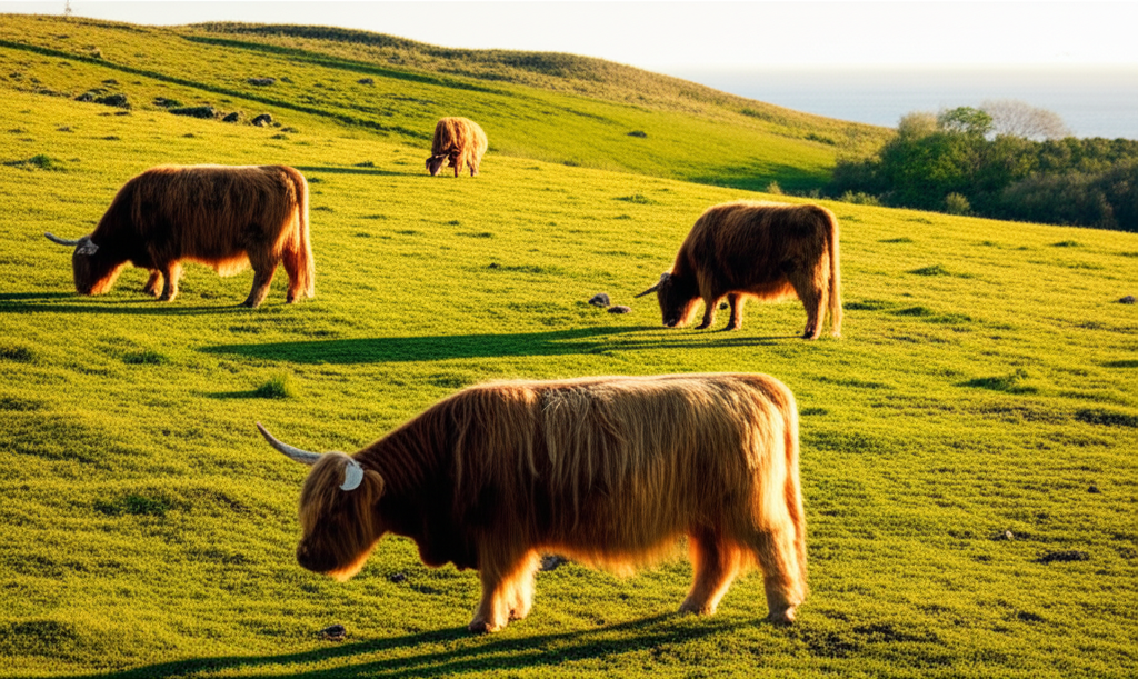 Highbrac cattle grazing in regenerative pastures